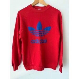 Vintage Adidas Trefoil Sweatshirt Red Jerzees Made in USA Raglan Large